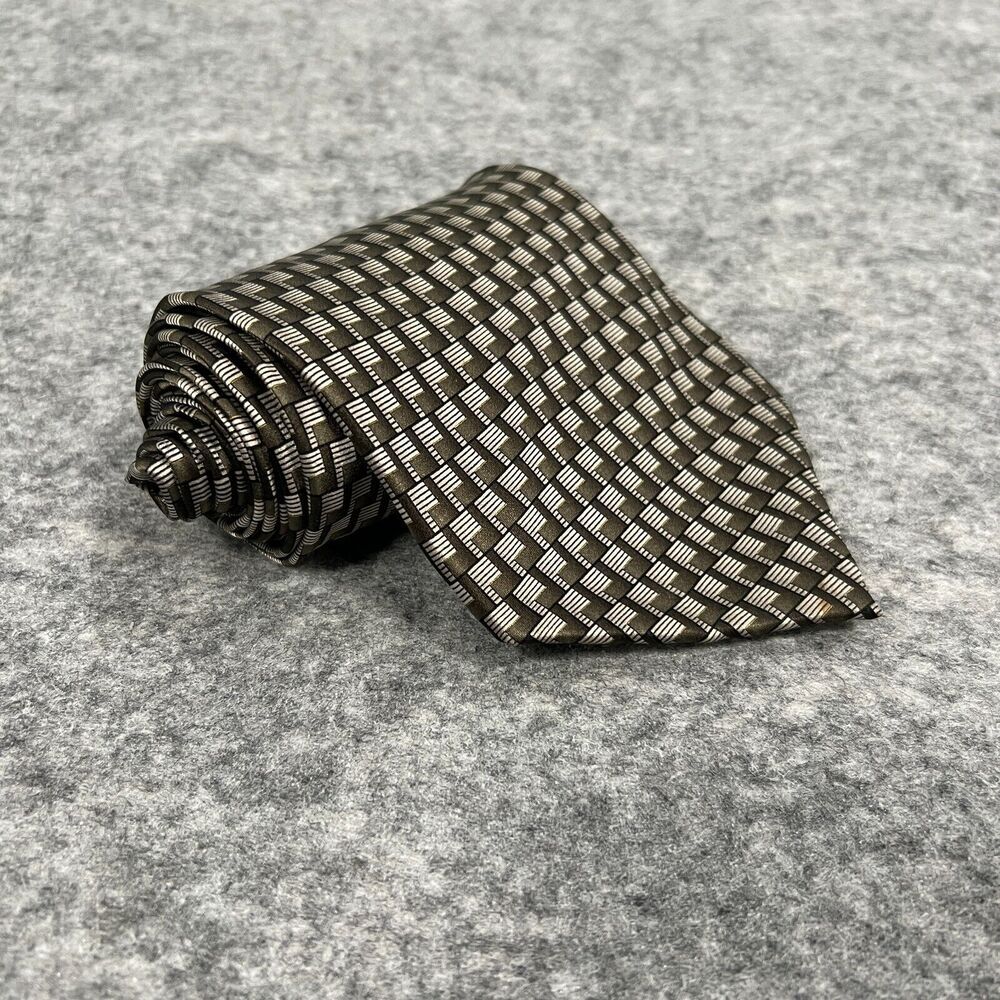 Di Moggio Men's‎ Tie Gray 100% Silk Hand Made Classic Geometric Necktie